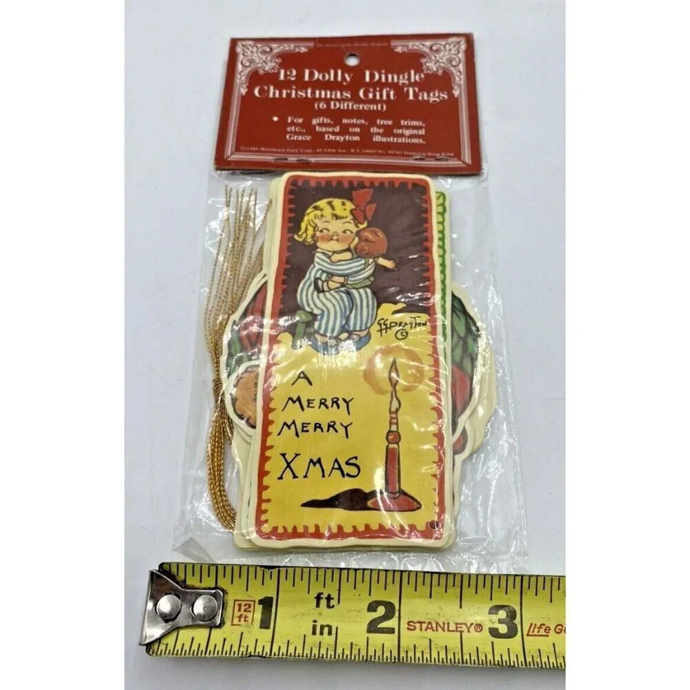 NWT 1985 Dolly Dingle Merry Christmas Gift Tags 12 (6 Diff) Hong Kong Merrimack